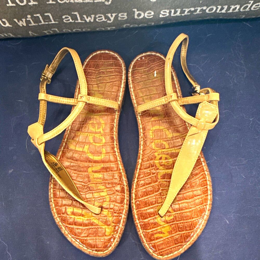 Sam Edelman Women’s Thong Sandals Gold/Brown Leather Animal Print Buckle 8.5